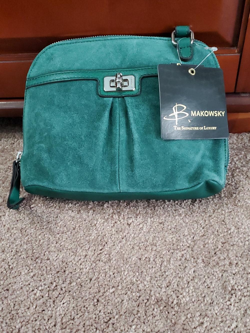 BRAND NEW!! B. MAKOWSKY Teal Suede Crossbody Bag